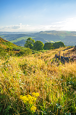 View of landscape from Curbar Edge, Peak District National Park, Baslow, Derbyshire, England, United Kingdom, Europe