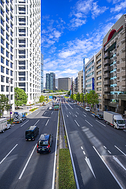 View of traffic and highrise buildings in the Akasaka District of Minato, Minato City, Tokyo, Japan, Asia