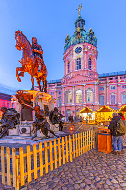 View of Christmas market at Charlottenburg Palace in Schloss Charlottenburg at dusk, Berlin, Germany, Europe