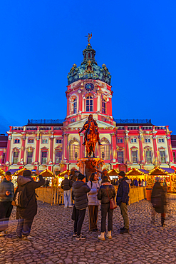 View of Christmas market at Charlottenburg Palace in Schloss Charlottenburg at dusk, Berlin, Germany, Europe