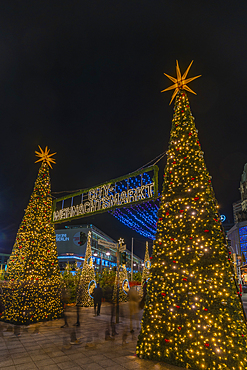 View of Christmas Market entrance at night, Breitscheidplatz, Berlin, Germany, Europe