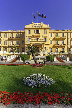 View of the Winter Palace Hotel on the corniche in Luxor on a sunny day, Luxor, Egypt, Africa