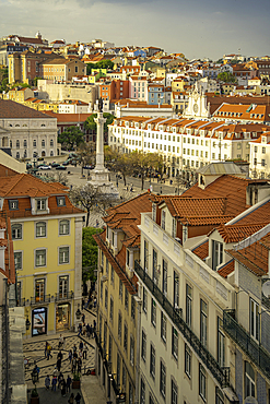 View of city from Carmo Archaeological Museum during golden hour, Lisbon, Portugal, Europe