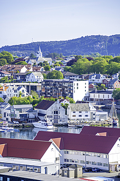 Elevated view of Haugesund skyline on a sunny day, Haugesund, Rogaland County, Norway, Scandinavia, Europe