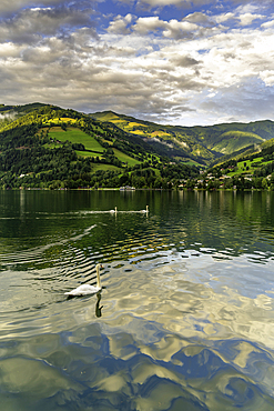 View of mountains and Lake Zell during golden hour, Zell am See, Salzburg, Austria, Europe