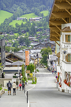 View of colourful buildings in the old town during summer, Kitzbuhel, Austrian Tyrol, Austria, Europe