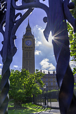 View of Big Ben clock tower in Parliament Square during summer, Westminster, London, England, United Kingdom, Europe