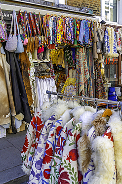 View of shop in Portobello Road during summer, Kensington, London, England, United Kingdom, Europe
