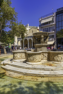 View of Morosini Fountain on a sunny day, City of Heraklion, Crete, Greek Islands, Geece, Europe