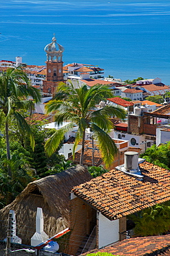 View of Downtown and Parroquia de Guadalupe (Church of Our Lady of Guadalupe), Puerto Vallarta, Jalisco, Mexico, North America