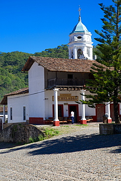 View of town and Church Belltower, San Sebastian del Oeste (San Sebastian), Jalisco, Mexico, North America