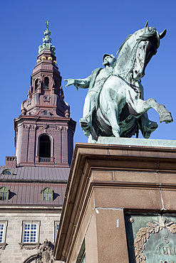 Christiansborg Palace and statue, Copenhagen, Denmark, Scandinavia, Europe