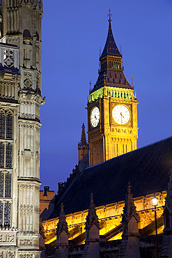 Big Ben at dusk, Westminster, London, England, United Kingdom, Europe