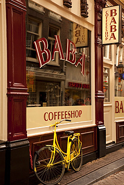 Bicycle outside Coffee Shop, Amsterdam, Holland, Europe