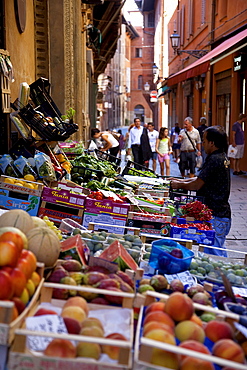 Back street fruit and vegetable stall, Bologna, Emilia Romagna, Italy, Europe