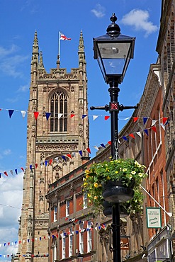 Cathedral and lamp post, Derby, Derbyshire, England, United Kingdom, Europe