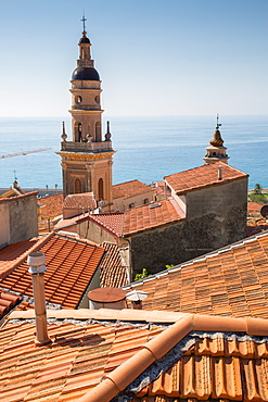 View of medieval Menton and Basilique Saint Michel, Alpes-Maritimes, Cote d'Azur, Provence, French Riviera, France, Mediterranean, Europe