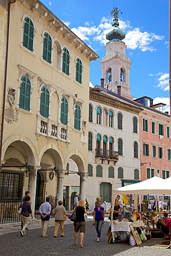 Duomo of San Martino Belltower and market, Piazza dei Duomo, Belluno, Province of Belluno, Veneto, Italy, Europe
