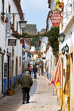 Cobbled street in the old town, Obidos, Estremadura, Portugal, Europe