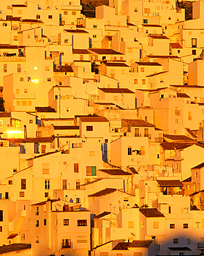 White Andalucian village at sunset, Casares, Andalucia, Spain, Europe