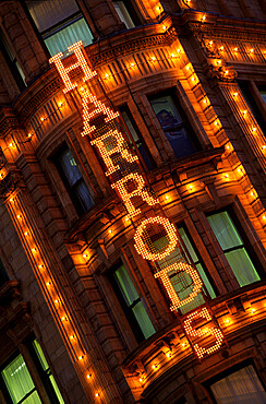 Harrods sign, Knightsbridge, London, England, United Kingdom, Europe