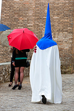 Penitent during Semana Santa (Holy Week), Aracena, Huelva, Andalucia, Spain, Europe