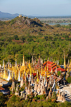 Shwe Inn Thein Pagoda, containing 1054 17th and 18th century Zedi, Inle Lake, Shan State, Myanmar (Burma), Asia