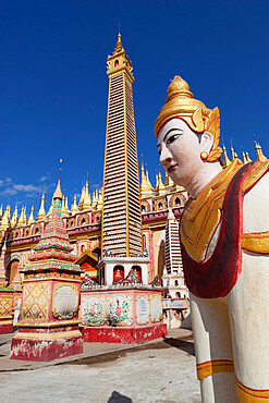 Thanboddhay Paya (pagoda) decorated with mini Buddha images and gilt mini-stupas, near Monywa, Monywa Region, Myanmar (Burma), Asia