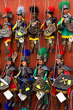 Traditional puppets in souvenir shop, Sicily, Italy, Europe