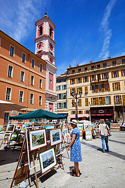 Art market, Place du Palais de Justice, Nice, Provence-Alpes-Cote d'Azur, French Riviera, Provence, France, Europe