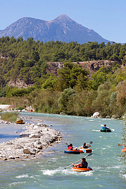 Rubber ring rafting, Saklikent Gorge, near Fethiye, Mugla Province, Lycia, Mediterranean Coast, Southwest Turkey, Anatolia, Turkey, Asia Minor, Eurasia