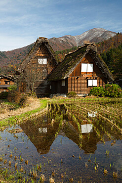 Gassho-zukuri folk houses, Ogimachi village, Shirakawa-go, near Takayama, Central Honshu, Japan, Asia