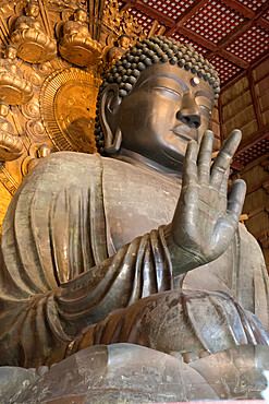 Daibutsu (Great Buddha) (Vairocana) inside the Daibutsu-den Hall of the Buddhist Temple of Todai-ji, Nara, UNESCO World Heritage Site, Kansai, Japan, Asia