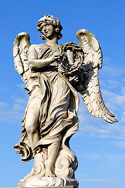 Bernini's breezy maniac angels statue on the Ponte Sant'Angelo, Rome, Lazio, Italy, Europe