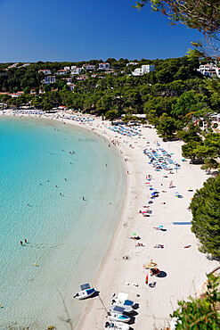 View over white sand beach, Cala Galdana, Menorca, Balearic Islands, Spain, Mediterranean, Europe