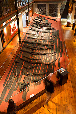 Remains of Viking ship inside the Gothenburg City Museum, Gothenburg, West Gothland, Sweden, Scandinavia, Europe