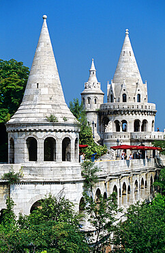 Turrets of Fishermen's Bastion (Halaszbastya), Buda, Budapest, Hungary, Europe