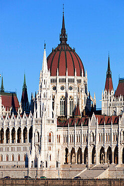 The Parliament (Orszaghaz) across River Danube, UNESCO World Heritage Site, Budapest, Hungary, Europe