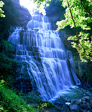 Eventail waterfall, Cascades du Herisson, near Ilay, Jura, Franche Comte, France, Europe