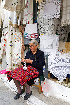 Lace shop, Kritsa, Lasithi region, Crete, Greek Islands, Greece, Europe