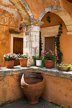 Detail from inside monastery, Agia Triada Monastery (Moni Zangarolo), Akrotiri Peninsula, Chania region, Crete, Greek Islands, Greece, Europe