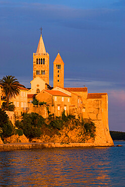 View of old town and campaniles at sunset, Rab Town, Rab Island, Kvarner Gulf, Croatia, Adriatic, Europe