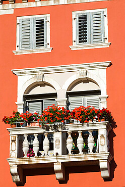 Colourful balcony, Rovinj, Istria, Croatia, Europe