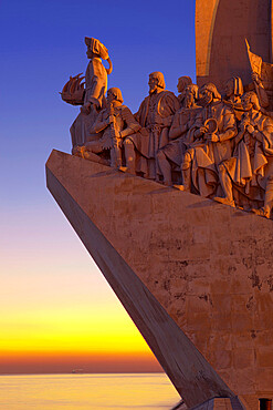 Monument to the Discoveries at dusk, Belem, Lisbon, Portugal, Europe