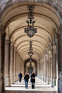 Arcade on Praca do Comercio, Baixa, Lisbon, Portugal, Europe