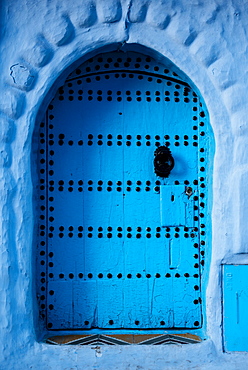 Traditional doorway in Chefchaouen, Morocco, North Africa, Africa