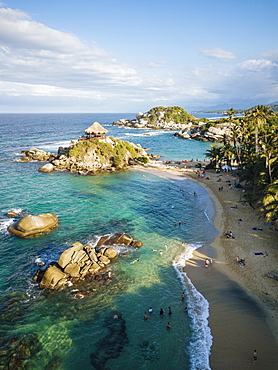 Aerial view by drone of Tayrona National Park, Magdalena Department, Caribbean, Colombia, South America