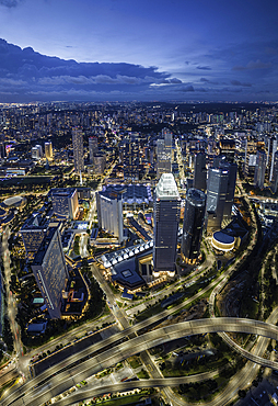 Aerial view of Singapore City Harbour at night, Singapore, Southeast Asia, Asia