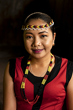 Portrait of Stephanie, Sarawak Cultural Village, Santubong, Sarawak, Borneo, Malaysia, Southeast Asia, Asia