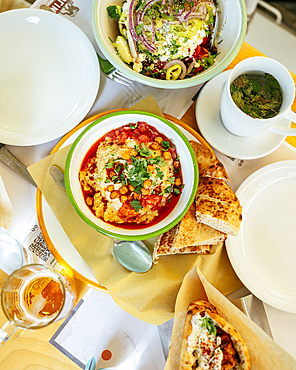 Dish of Hummus, Chickpeas and Tomato, Athens, Attica, Greece, Europe